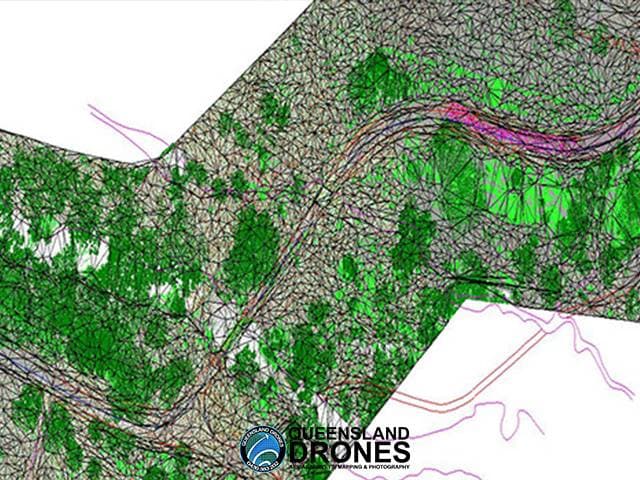 TiN Mesh model of rural road corridor ground surface derived from LIDAR mapping