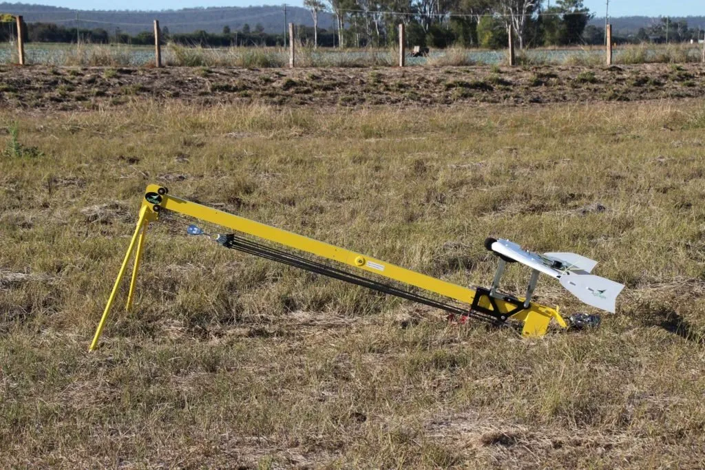 The Ag Eagle precision agricultural drone on its launcher at Laidley